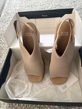 Eileen Fisher Neutral Knit Open-Toe Slingback Mules